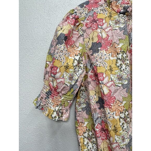 J.Crew Liberty Fabric Blouse Top Small Mauve Floral Smocked Puff Sleeve READ - Picture 4 of 9